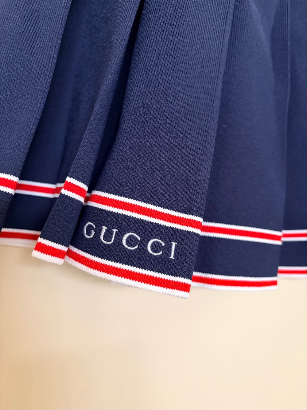 Gucci Navy Pleated Skirt with Red and White Stripe Hem - Picture 4 of 6